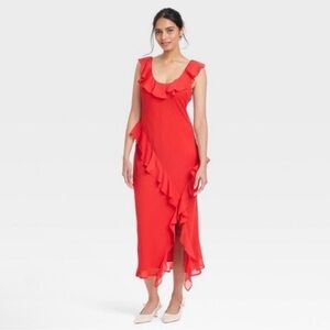 NWT A New Day - Women's Ruffle Slip Dress - Red size Large